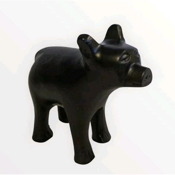 Other - Cast Metal Bear Pig Figurine Cub Black Animal Carved Folk Art Forest Farm Fun 3"